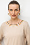 Women's Crew Neck Two-Color Embroidered Stone-Embellished Combed Cotton Blouse Beige - 2