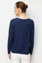 Women's Round Neck Two-Color Embroidered Stone-Embellished Combed Cotton Blouse Navy Blue - 4