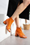 Rania Orange D Leather 5 cm Heel Boots with Zipper Detail - 3