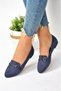 Y290110002 Navy Blue Suede Buckle Detail Daily Women's Ballet Flats - 2
