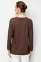 Women's Crew Neck Long Sleeve Combed Cotton Blouse Dark Brown - 4