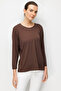 Women's Round Neck Embroidered Collar Edge Combed Cotton Blouse Dark Brown - 3