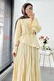 Premium Asymmetrical Cut Linen Skirt Suit - Yellow - 7