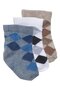 Baby Boy Blue White Beige Diamond Patterned 3-Piece Socks 0-6 Months