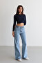 Women's High Waist Jeans Side Pocket Denim Palazzo Pants - 2