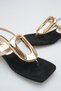 Women's Flip Flops Sandals Gold Black Suede Gold Buckled Closed Toe Low Heels - Stylish Summer Trend - 4