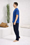 Kly %100 Cotton V Neck Button-Front Men's Short Sleeved Pajama Set 2113 - 3