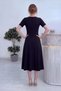 Women's Short Sleeve V-Neck Accessory Dress Midi Length Burgundy, Plum, Black, Brown - 4