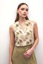 Sleeveless V-Neck Blouse - Khaki