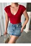 Women's Burgundy V-Neck Low Sleeve Viscose Elasthane Blouse - 2