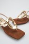 Women's Flip Flops Sandals Gold Brown Suede Gold Buckled Low Heels with Blunt Toe - Stylish Summer Trend - 4