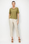 Women's Crew Neck Double Striped Stoned Combed Cotton T-Shirt Khaki - 2