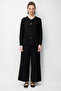 Women's Crew Neck Cardigan with Pocket and Diamond Pattern Fine Knit Black - 5