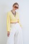 Women's yellow Double-Breasted collar spanish sleeve c Cropped blouse alc-x15427 - 3