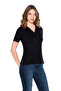 8013 Collared Tulle Detail Side Slit V-Neck Women's Tshirt - 2