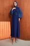 Navy Blue Balloon Sleeve Rose Detailed Evening Dress - 3