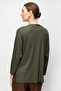 Women's V-Neck Collar and Pocket Chain Combed Cotton Cardigan Khaki - 3