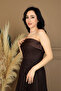 Lace Fabric Strapless Dress - Brown - 2