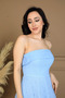 Lace Fabric Strapless Dress - Baby Blue - 4