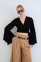 Women's Black Double-Breasted Collar Spanish Sleeve C Cropped Blouse Alc-X15427 - 3