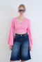 Women's Pink Double-Breasted Collar Spanish Sleeve C Cropped Blouse Alc-X15427 - 4
