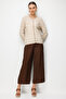 Women's Crew Neck Small Diamond Patterned Fine Knit Cardigan Beige - 5