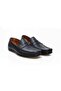 Dark Blue Color Laceless Genuine Leather Men's Shoes