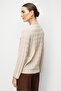 Women's Crew Neck Small Diamond Patterned Fine Knit Cardigan Beige - 4