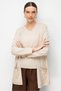 Women's V-Neck Skirt with Diamond Pattern Open Front Fine Knit Cardigan Beige - 3