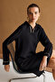 Women's Gilded Collar and Sleeves Embroidered Long Sleeve Dress Black - 2