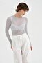 Women's Sheer Look Crew Neck Design Blouse