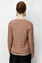 Women's Crew Neck Small Diamond Patterned Thin Knitwear Cardigan Mocha - 4