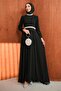 Black Collar Detail Stone Evening Dress