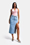 Women's Denim Color 3S6-3 Maxi Side Slit Detailed Design Stretch Fabric Fabric Denim Skirt - 2