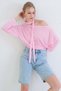 Women's Pink Boat Neck Tie-Detail Bat Sleeve Blouse Pack of Cotton Alc-X15443 - 2