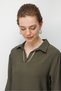 Women's Long Sleeve Dress with Gold Embroidery on Collar and Sleeves, Khaki - 4