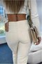 High Waist Women's Beige Mom Jeans - 2