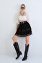 Bitter Brown Leather Belted Layered Ruffled Mini Skirt Alc-X15428 - 3
