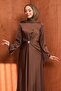 Coffee-Colored Cape and Draped Satin Evening Dress - 2