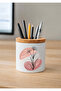 Printed Ceramic Pen Holder with Boho Design and Wooden Detail Desktop Pen Holder