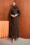 Brown Cape Detailed Draped Stoned Evening Dress - 3
