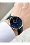 Navy Blue Color with Calendar Leather Cord Steel Case Men's Wristwatch 1241Mr - 2