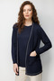 Women's V-Neck Lace-Like Knit Open Front Fine Knit Cardigan Dark Blue
