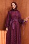 Plum Sleeve Tie-Detail Belted Evening Dress - 2