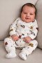 Baby Boy Beige Bus Patterned Cuffed Snap-On Jumpsuit