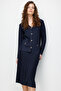 Women's Pleated Araboy Fine Knit Skirt Dark Blue - 5