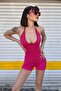 Necklace-Attached, Fitted, E Stretchy Fabric, Sweat-Proof K Ribbed Knit Short Overalls - Summer Sports Bodysuit - 3