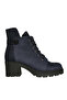 Navy Blue Nubuck Women's Heeled Boots