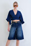 Dark Blue Wide Leg Washed Jean Shorts Alc-X15446 - 3