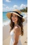 Women's Camel Ribbon Wide Brim Hat |   Beach Wicker Stylish Model
